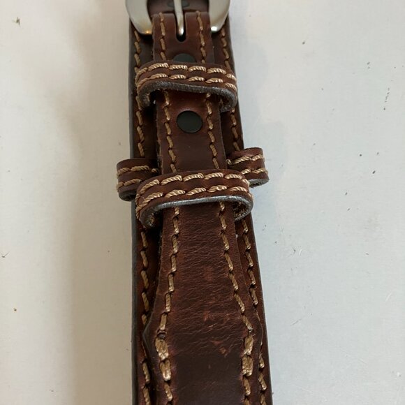 Duluth Belt Dark Brown Leather Brass Buckle Cowboy Stitched 90013 Size 40. - Picture 2 of 14